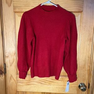 French Connection Solid Red Ribbed Puff Sleeved Sweater Women’s Size Small